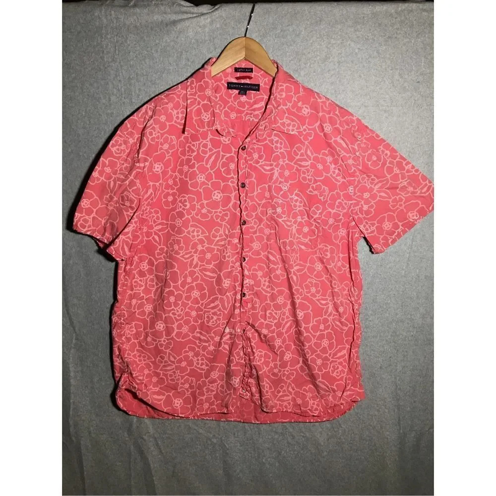 Mens Tommy Hilfiger Shirt Floral Pink Easter Casual Button Down Beachy Boho